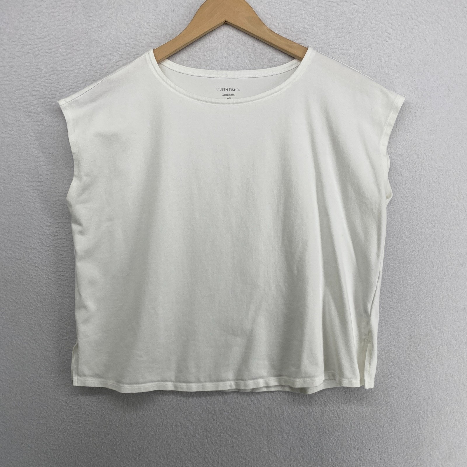 Eileen Fisher Top M Stretch Organic Cotton Jersey Boxy Oversized White